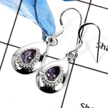 Amethyst Cut F - SDE594-Stunning Cut Gemstones Handmade Wedding Earrings 925 Sterling Silver