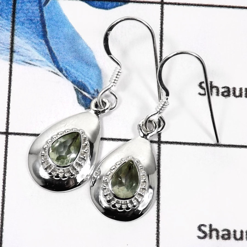 Green Amethyst Cut G - SDE594-Stunning Cut Gemstones Handmade Wedding Earrings 925 Sterling Silver Green Amethyst Cut G - SDE594-Stunning Cut Gemstones Handmade Wedding Earrings 925 Sterling Silver