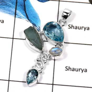 Blue Topaz,Rainbow Moonstone A - SD427-Gorgeous Party Wear Designer Wholesale Pendants 925 Sterling Silver Blue Topaz,Rainbow Moonstone A - SD427-Gorgeous Party Wear Designer Wholesale Pendants 925 Sterling Silver