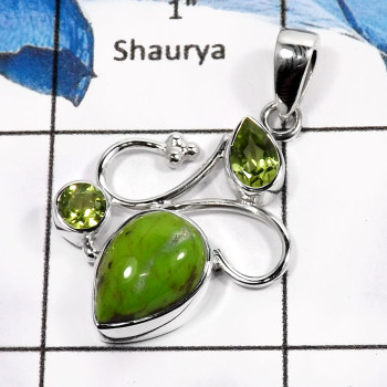 Green Copper Turquoise & Peridot F - SD426-Classic Cut & Cab Designer For Girl's Pendants 925 Sterling Silver Green Copper Turquoise & Peridot F - SD426-Classic Cut & Cab Designer For Girl's Pendants 925 Sterling Silver