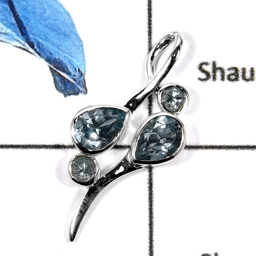 Blue Topaz L - CSP908-GRACEFUL DESIGNER PENDENT 925 STERLING SILVER