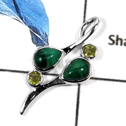Malachite & Peridot O - CSP908-GRACEFUL DESIGNER PENDENT 925 STERLING SILVER
