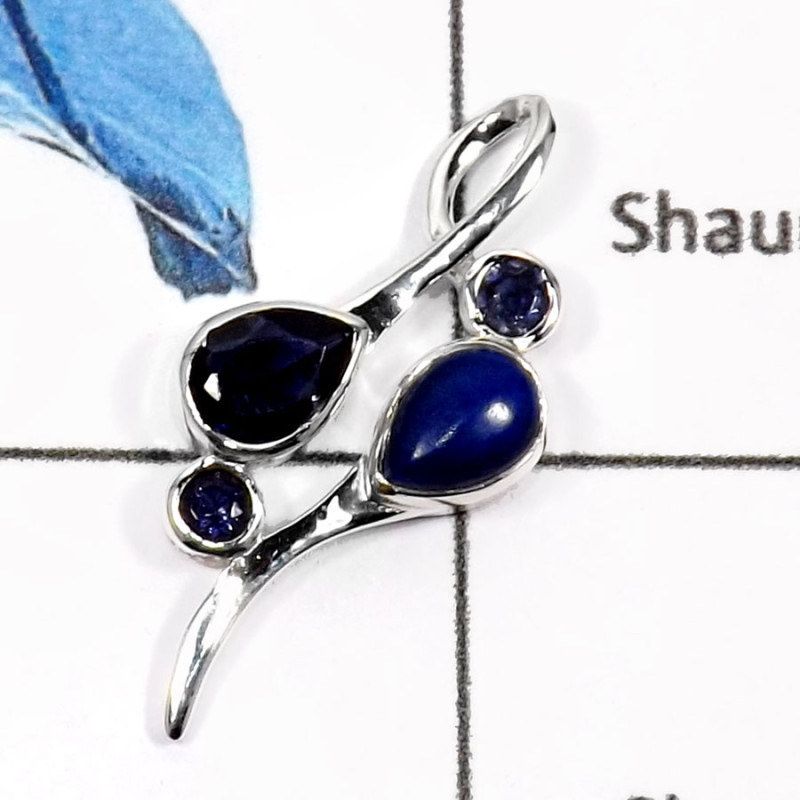 Lapis Lazuli & Iolite A - CSP905-Exclusive Cab & Cut Designer Casting Pendants 925 Sterling Silver Lapis Lazuli & Iolite A - CSP905-Exclusive Cab & Cut Designer Casting Pendants 925 Sterling Silver