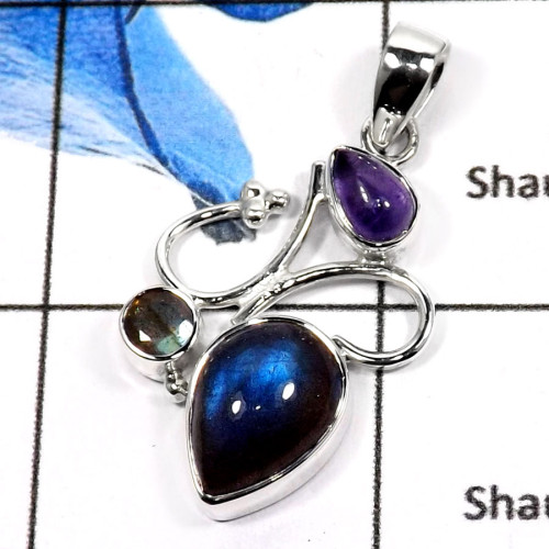 Labradorite Cab & Amethyst Cab O - SD425-Beautiful Cabochon Gemstones Handmade Fashion Jewelry 925 Sterling Silver Labradorite Cab & Amethyst Cab O - SD425-Beautiful Cabochon Gemstones Handmade Fashion Jewelry 925 Sterling Silver