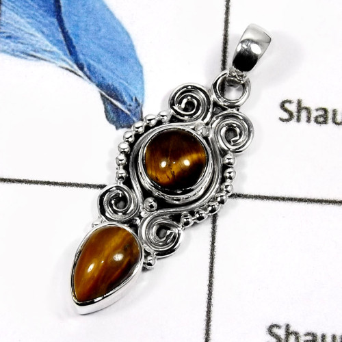 Tiger Eye H - SD424-Natural Gemstones Designer Colorful Pendants 925 Sterling Silver Tiger Eye H - SD424-Natural Gemstones Designer Colorful Pendants 925 Sterling Silver