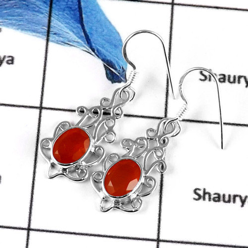 Carnelian Cut A - SDE591-Elegant Cut Gemstones Designer Earrings 925 Sterling Silver