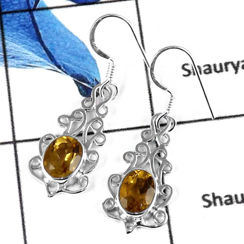 Citrine Cut C - SDE591-Elegant Cut Gemstones Designer Earrings 925 Sterling Silver