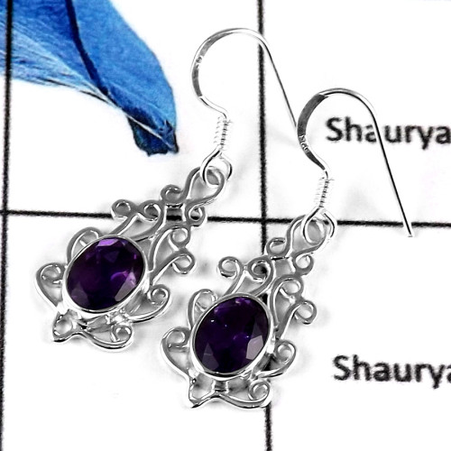 Amethyst Cut E - SDE591-Elegant Cut Gemstones Designer Earrings 925 Sterling Silver
