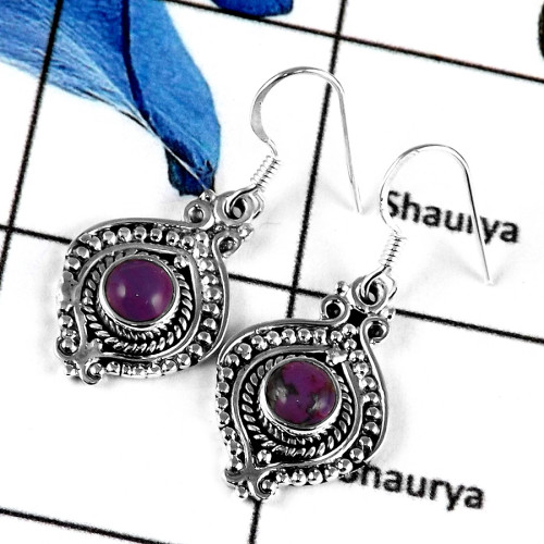 Purple Turquoise B - SDE590-Beautiful Cabochon Gemstones Designer Wedding Earrings 925 Sterling Silver Purple Turquoise B - SDE590-Beautiful Cabochon Gemstones Designer Wedding Earrings 925 Sterling Silver