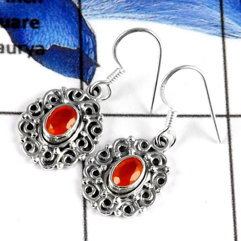 Carnelian Cut A - SDE585-Natural Faceted Cut Handmade Light Weight Earrings 925 Sterling Silver Carnelian Cut A - SDE585-Natural Faceted Cut Handmade Light Weight Earrings 925 Sterling Silver