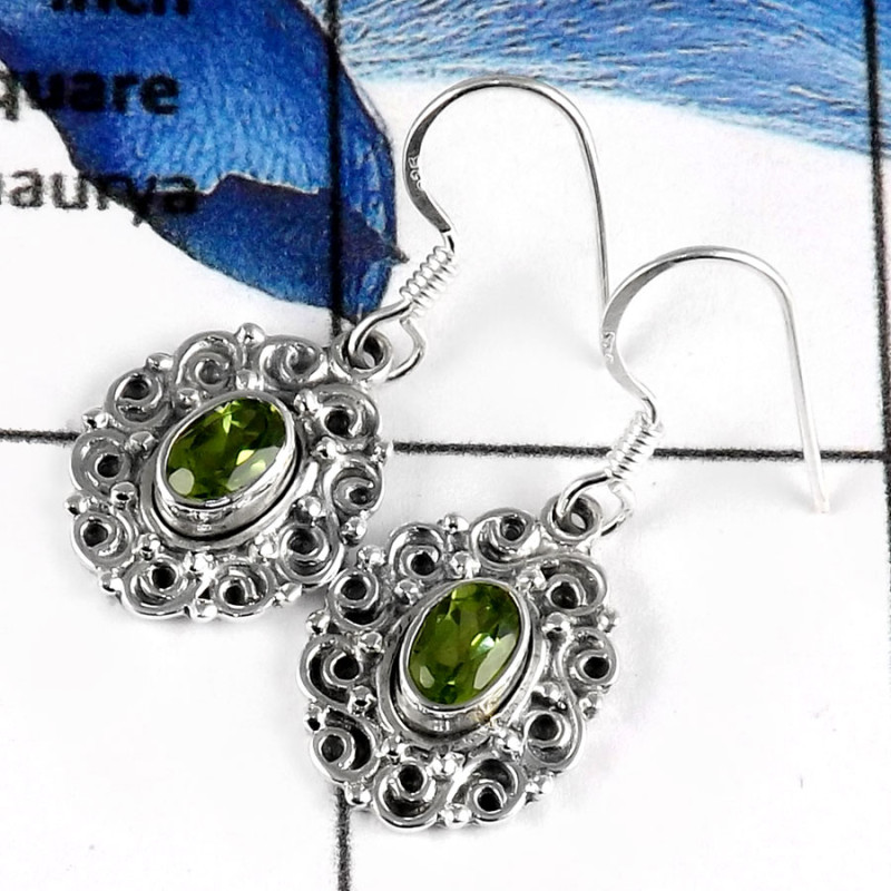 Peridot B - SDE585-Natural Faceted Cut Handmade Light Weight Earrings 925 Sterling Silver