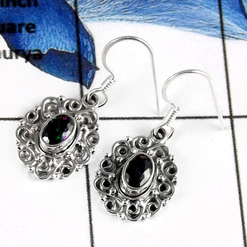 Mystic Quartz E - SDE585-Natural Faceted Cut Handmade Light Weight Earrings 925 Sterling Silver Mystic Quartz E - SDE585-Natural Faceted Cut Handmade Light Weight Earrings 925 Sterling Silver
