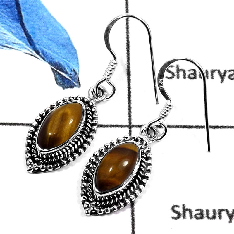 Tiger Eye C - SDE584-Exclusive Cabochon Gemstone's Designer Fashionable Earrings 925 Sterling Silver Tiger Eye C - SDE584-Exclusive Cabochon Gemstone's Designer Fashionable Earrings 925 Sterling Silver