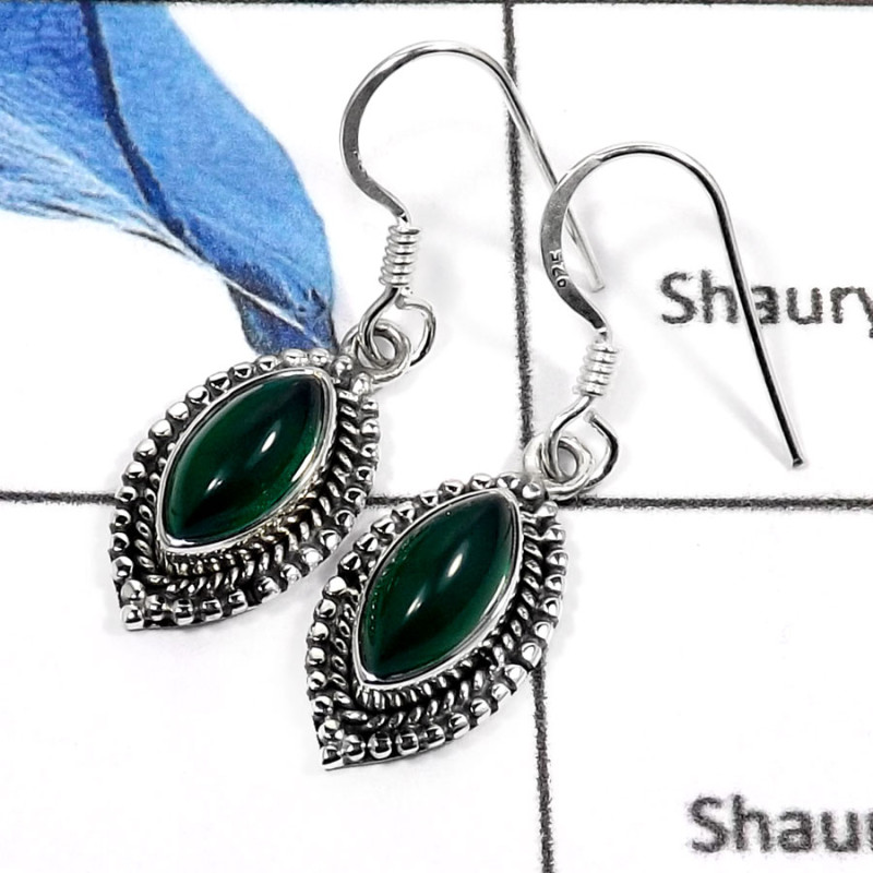 Green Onyx E - SDE584-Exclusive Cabochon Gemstone's Designer Fashionable Earrings 925 Sterling Silver Green Onyx E - SDE584-Exclusive Cabochon Gemstone's Designer Fashionable Earrings 925 Sterling Silver