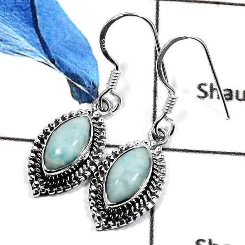 Larimar Cab G - SDE584-Exclusive Cabochon Gemstone's Designer Fashionable Earrings 925 Sterling Silver