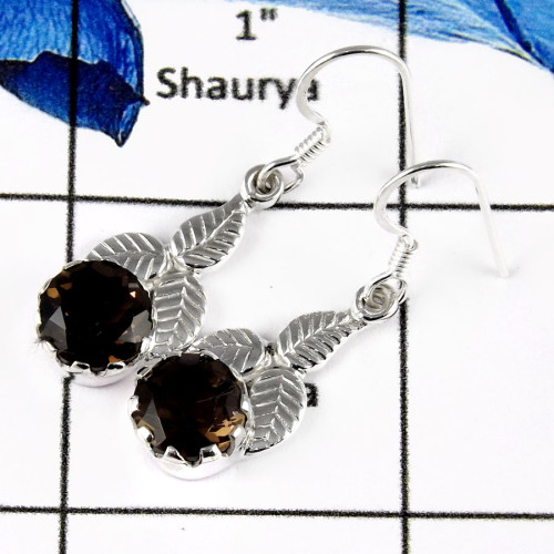 Smokey Cut A - SDE582-Latest Design Cut Gemstone Handmade Foe Girl's Earrings 925 Sterling Silver
