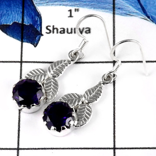 Amethyst Cut C - SDE582-Latest Design Cut Gemstone Handmade Foe Girl's Earrings 925 Sterling Silver