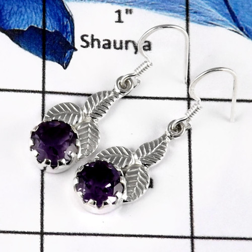 Amethyst Cut D - SDE582-Latest Design Cut Gemstone Handmade Foe Girl's Earrings 925 Sterling Silver