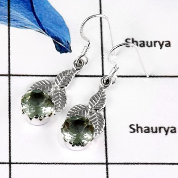Green Amethyst Cut F - SDE582-Latest Design Cut Gemstone Handmade Foe Girl's Earrings 925 Sterling Silver Green Amethyst Cut F - SDE582-Latest Design Cut Gemstone Handmade Foe Girl's Earrings 925 Sterling Silver
