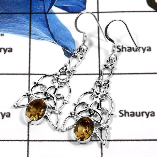 Citrine O - SDE579-CASUAL DESIGNER EARING 925 STERLING SILVER