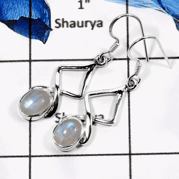 Rainbow Moonstone E - SDE578-Natural Cab & Cut Designer Dangle Earrings 925 Sterling Silver Rainbow Moonstone E - SDE578-Natural Cab & Cut Designer Dangle Earrings 925 Sterling Silver