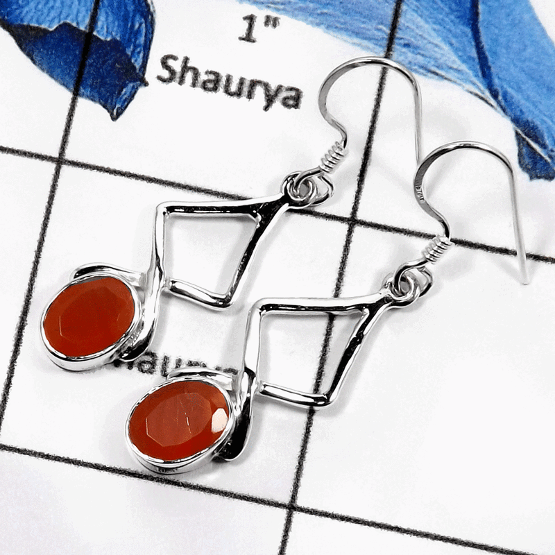 Carnelian Cut G - SDE578-Natural Cab & Cut Designer Dangle Earrings 925 Sterling Silver