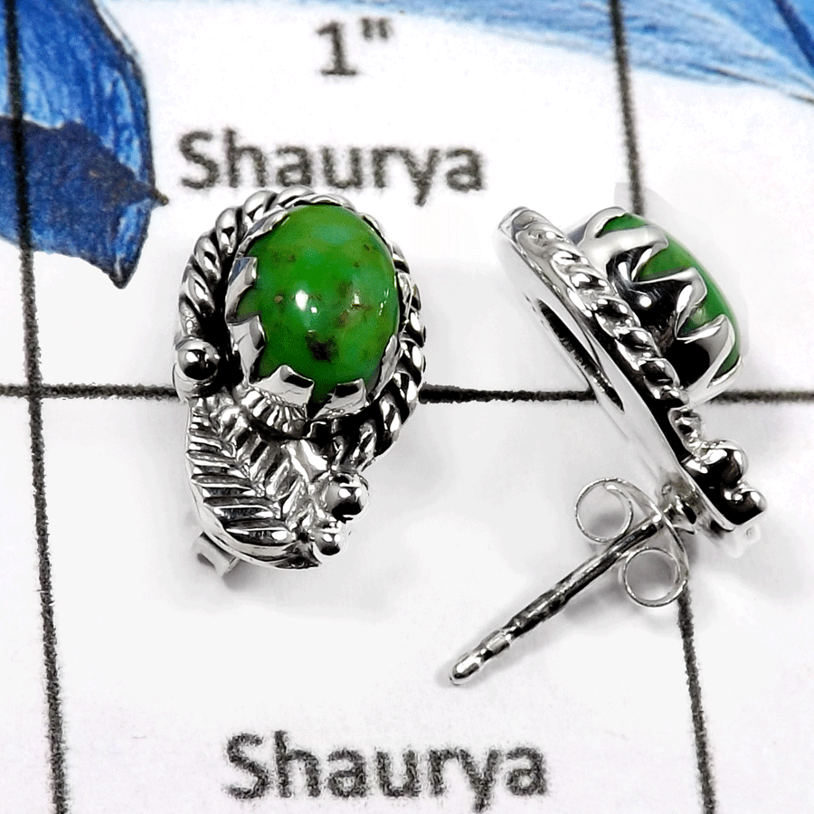Green Turquoise B - SSE840-Elegant Colorful Designer Light Weight Stud Earrings 925 Sterling Silver