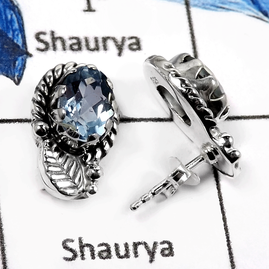 Blue Topaz A - SDE839-Beautiful Faceted Cut Designer Earrings 925 Sterling Silver
