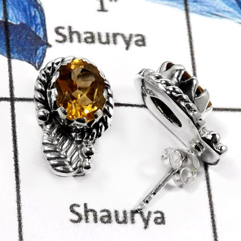 Citrine Cut B - SDE839-Beautiful Faceted Cut Designer Earrings 925 Sterling Silver