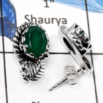 Green Onyx O - SDE839-Beautiful Faceted Cut Designer Earrings 925 Sterling Silver