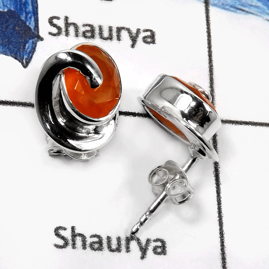 Carnelian Cut D - SSE837-Latest Design Handmade For Girl's Stud Earrings 925 Sterling Silver