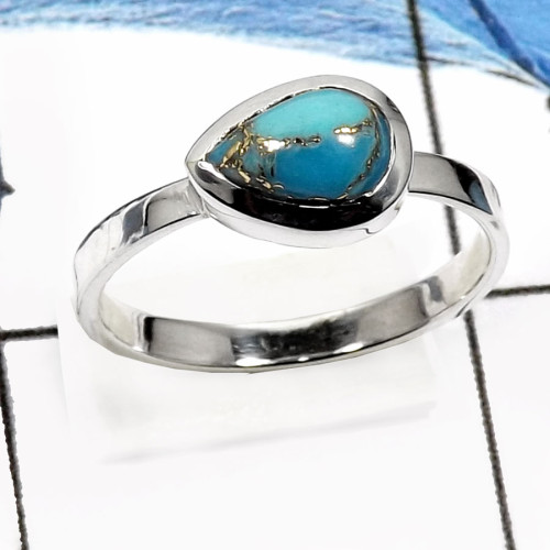 Blue Copper Turquoise O - RSS834-Stunning Fashionable Light Weight Handmade Rings 925 Sterling Silver Blue Copper Turquoise O - RSS834-Stunning Fashionable Light Weight Handmade Rings 925 Sterling Silver