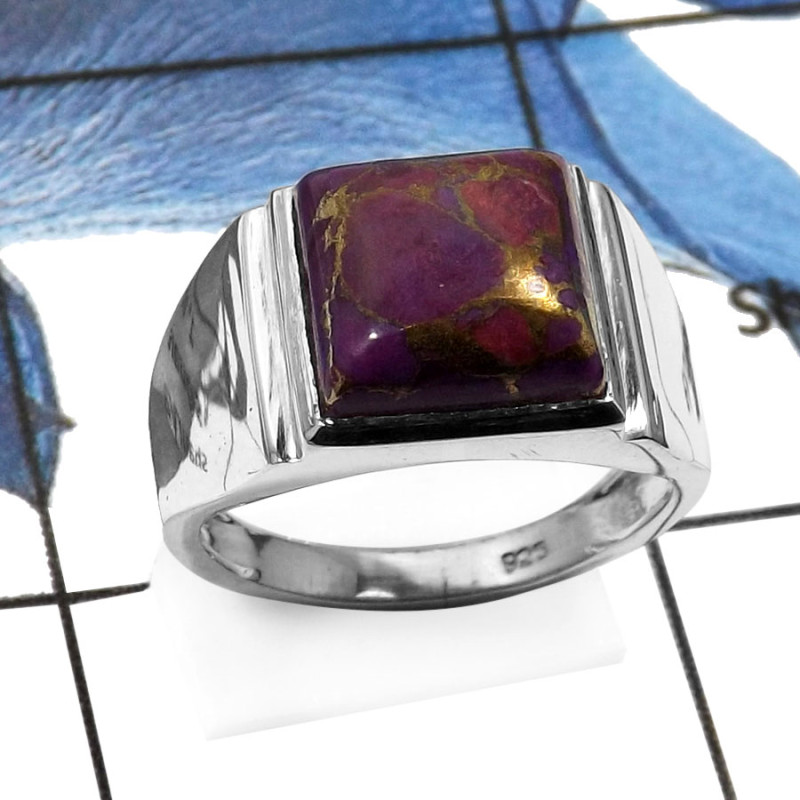 Purple Turquoise B - RSS832-Natural Cabochon Gemstones Handmade Wedding Rings 925 Sterling Silver Purple Turquoise B - RSS832-Natural Cabochon Gemstones Handmade Wedding Rings 925 Sterling Silver