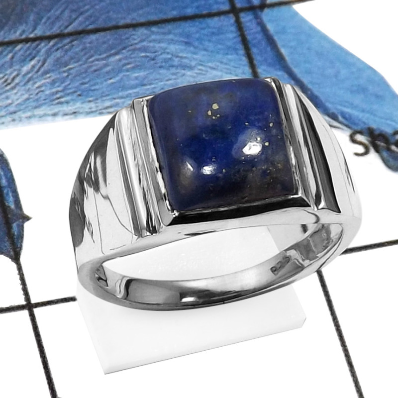 Lapis Lazuli E - RSS832-Natural Cabochon Gemstones Handmade Wedding Rings 925 Sterling Silver