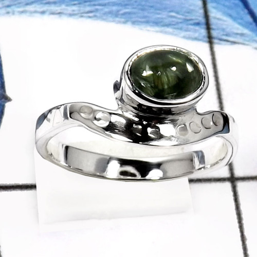 Seraphinite A - RSS827-Fabulous Cabochon Gemstones Designer Light Weight Rings 925 Sterling Silver
