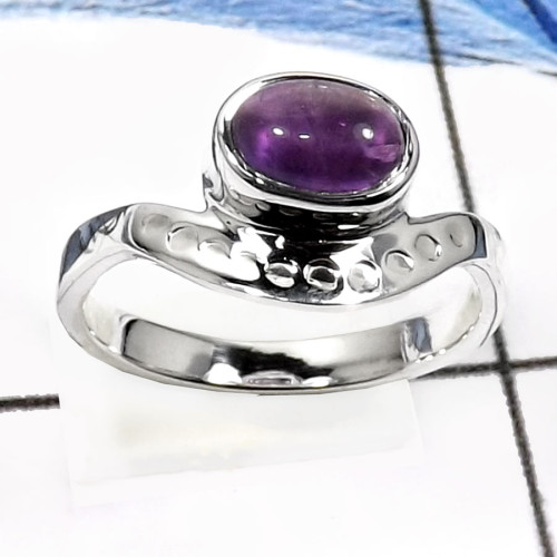 Amethyst Cab E - RSS827-Fabulous Cabochon Gemstones Designer Light Weight Rings 925 Sterling Silver