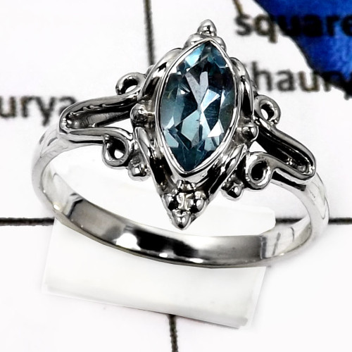Blue Topaz B - RSS825-Natural Cut Gemstones Wholesale Designer Rings 925 Sterling Silver