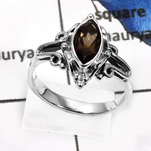 Smokey Quartz C - RSS825-Natural Cut Gemstones Wholesale Designer Rings 925 Sterling Silver