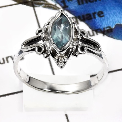 Blue Topaz F - RSS825-Natural Cut Gemstones Wholesale Designer Rings 925 Sterling Silver