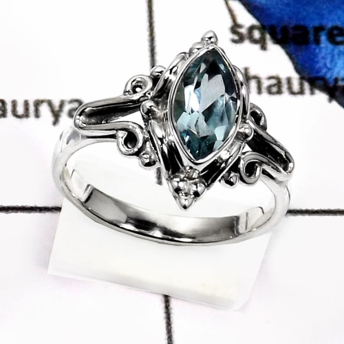 Blue Topaz O - RSS825-Natural Cut Gemstones Wholesale Designer Rings 925 Sterling Silver