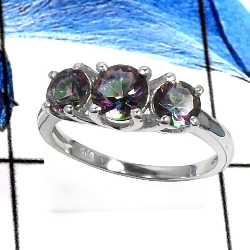 Mystic Quartz H - RSS822-Classic Cut Gemstones Handmade Wedding Rings 925 Sterling Silver