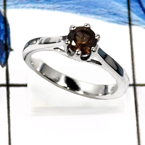Smokey Cut A - RSS819-Latest New Design Cut Gemstones Small Rings 925 Sterling Silver