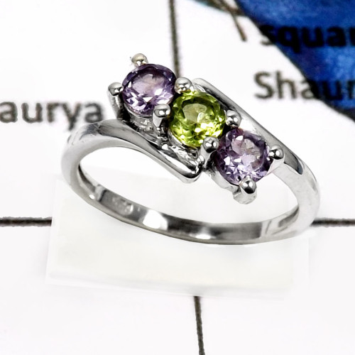 Amethyst & Peridot Cut D - RSS817-Amazing Cut Gemstones Designer Fashion Rings 925 Sterling Silver Amethyst & Peridot Cut D - RSS817-Amazing Cut Gemstones Designer Fashion Rings 925 Sterling Silver