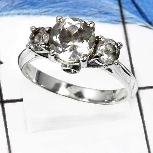 Crystal Quartz F - RSS816-Stunning Three Stone Cut Gemstone Wedding Rings 925 Sterling Silver Crystal Quartz F - RSS816-Stunning Three Stone Cut Gemstone Wedding Rings 925 Sterling Silver