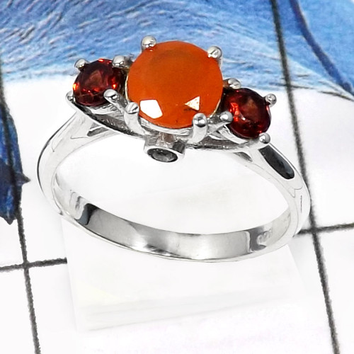 Carnelian & Garnet G - RSS816-Stunning Three Stone Cut Gemstone Wedding Rings 925 Sterling Silver Carnelian & Garnet G - RSS816-Stunning Three Stone Cut Gemstone Wedding Rings 925 Sterling Silver