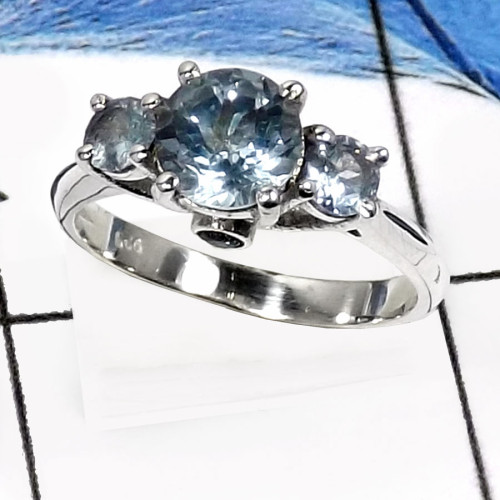 Blue Topaz H - RSS816-Stunning Three Stone Cut Gemstone Wedding Rings 925 Sterling Silver Blue Topaz H - RSS816-Stunning Three Stone Cut Gemstone Wedding Rings 925 Sterling Silver
