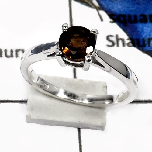 Smokey Cut A - RSS814-Classic Cut Gemstones Handmade Light Weight Rings 925 Sterling Silver