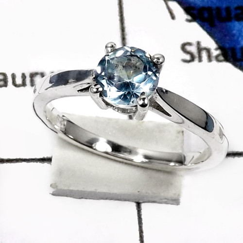 Blue Topaz B - RSS814-Classic Cut Gemstones Handmade Light Weight Rings 925 Sterling Silver