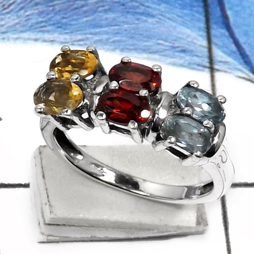 Citrine,Garnet & Blue Topaz F - RSS811-Latest New Design Cut Gemstones Wholesale Rings 925 Sterling Silver
