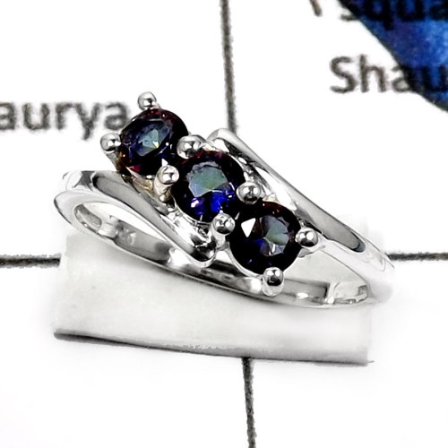 Mystic Quartz A - RSS810-Eye Catching Cut Gemstone Weddings Rings 925 Sterling Silver Mystic Quartz A - RSS810-Eye Catching Cut Gemstone Weddings Rings 925 Sterling Silver